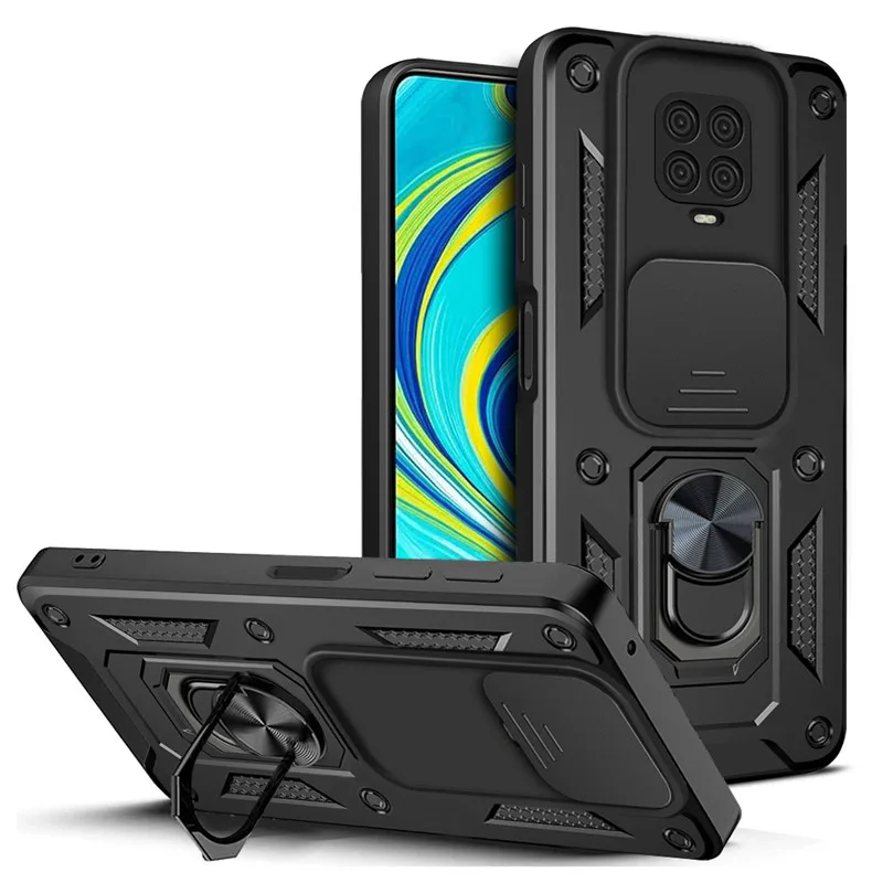 For Xiaomi Redmi Note 9S Case Silde Lens Armor Shockproof Phone Case For Redmi Note 9 Pro Max Magnetic Ring Holder Cover