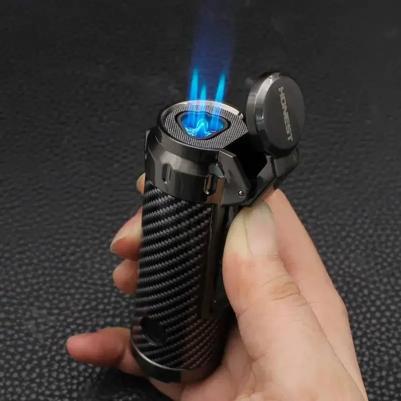 Honest Cigar Lighter With Punch Cutter Windproof Triple Jet Flame Torch Lighter Butane Refillable Metal Lighter for Smokers
