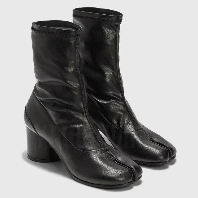 

Chunky High Heel Tabi Women Boots Winter Short Ankle Boots Slip-On Shoes Luxury Designer Elastic High Boots