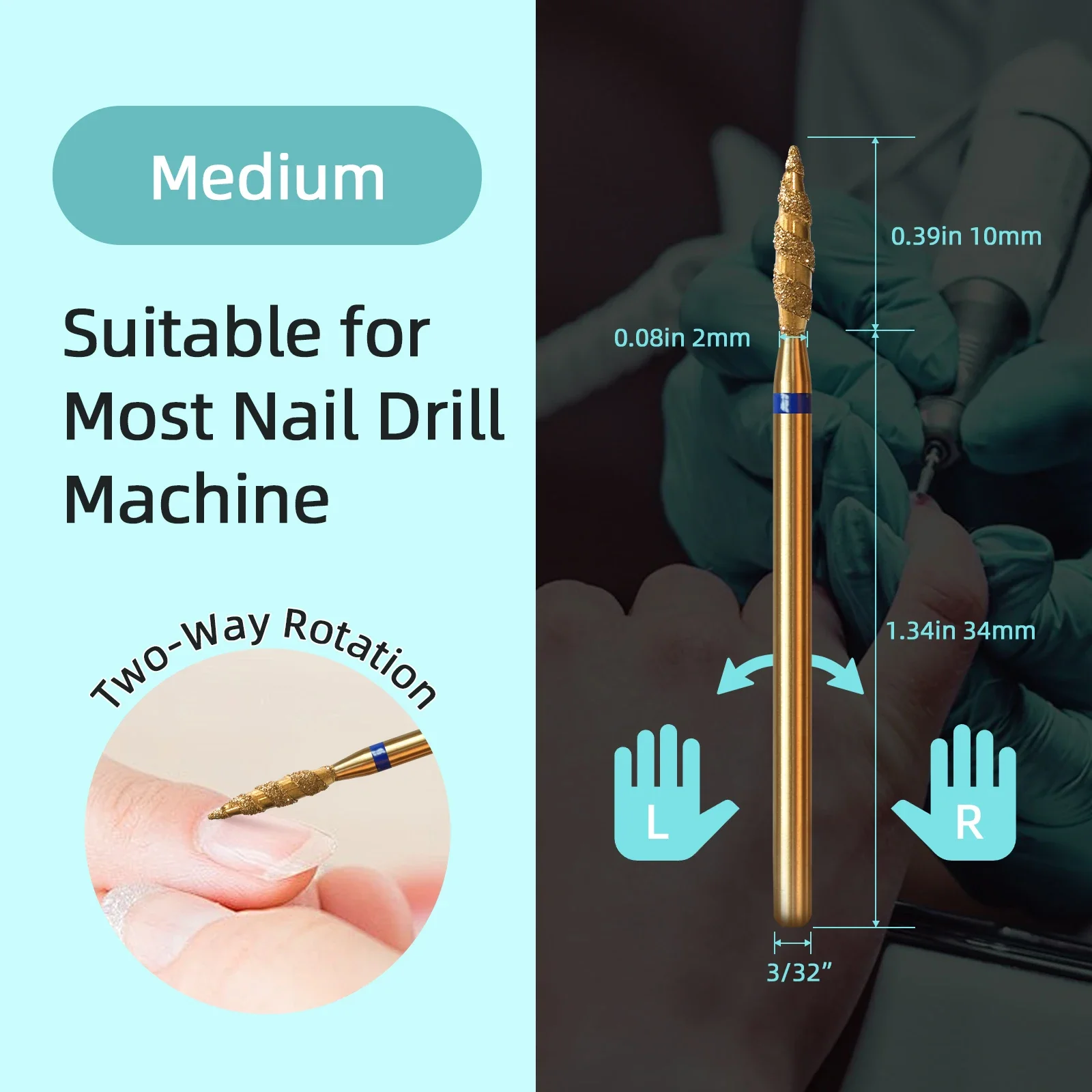 HYTOOS 10mm Tornado Flame Diamond Nail Drill Bits Spiral Titanium Russian Cuticle Clean Nail Bit Callus Dead Skin Removal Tool