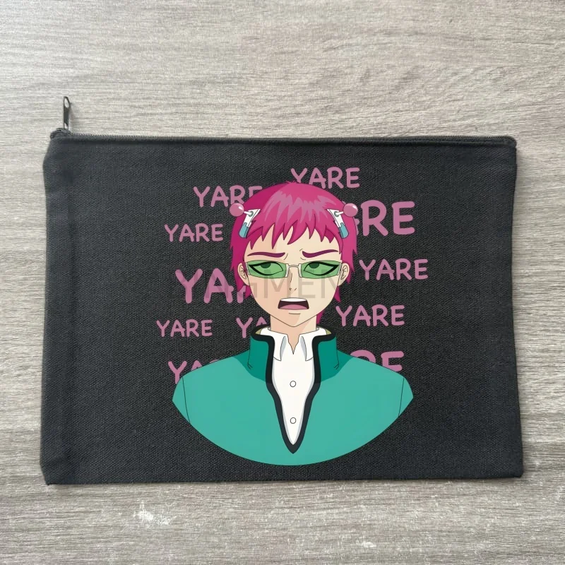 

Сумка-косметичка Saiki K Canvas Pouch Slogan Canvas Bag, забавный пенал на молнии, сумка для закусок, роскошная сумка для туалетных принадлежностей