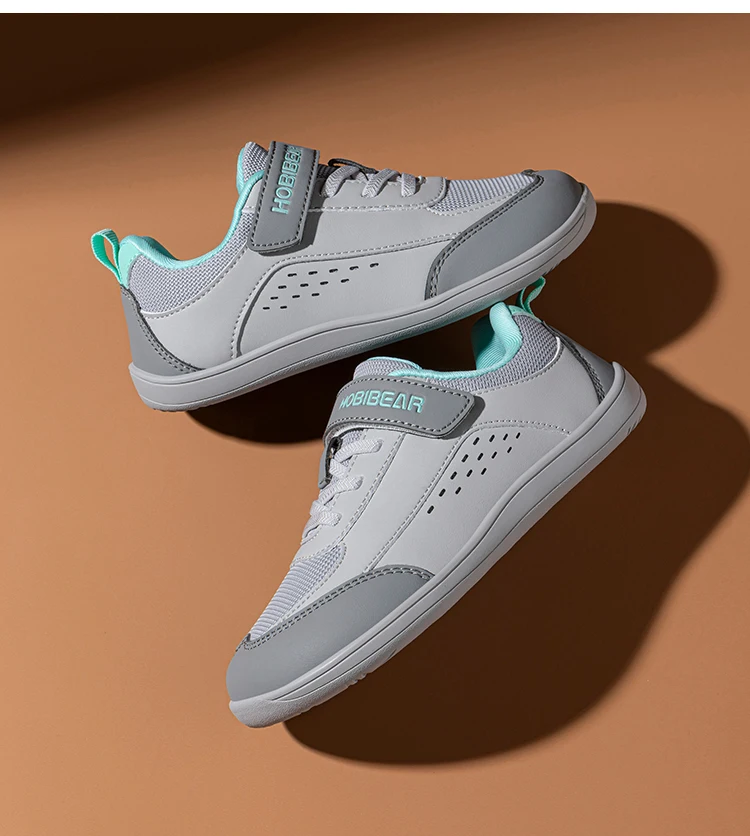 HOBIBEAR Kinder-Schuhe mit breiter Zehenpartie, großes Kind, Barfuß-Hakenschlaufe, minimalistische Turnschuhe, Kunstleder-Mesh-Schuhe – Detail 6