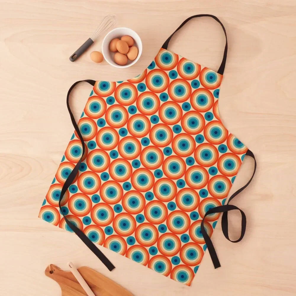 

70s Polka Eye illusion Dot Pattern in Orange and Blue Apron kitchen clothes for men Women's Apron