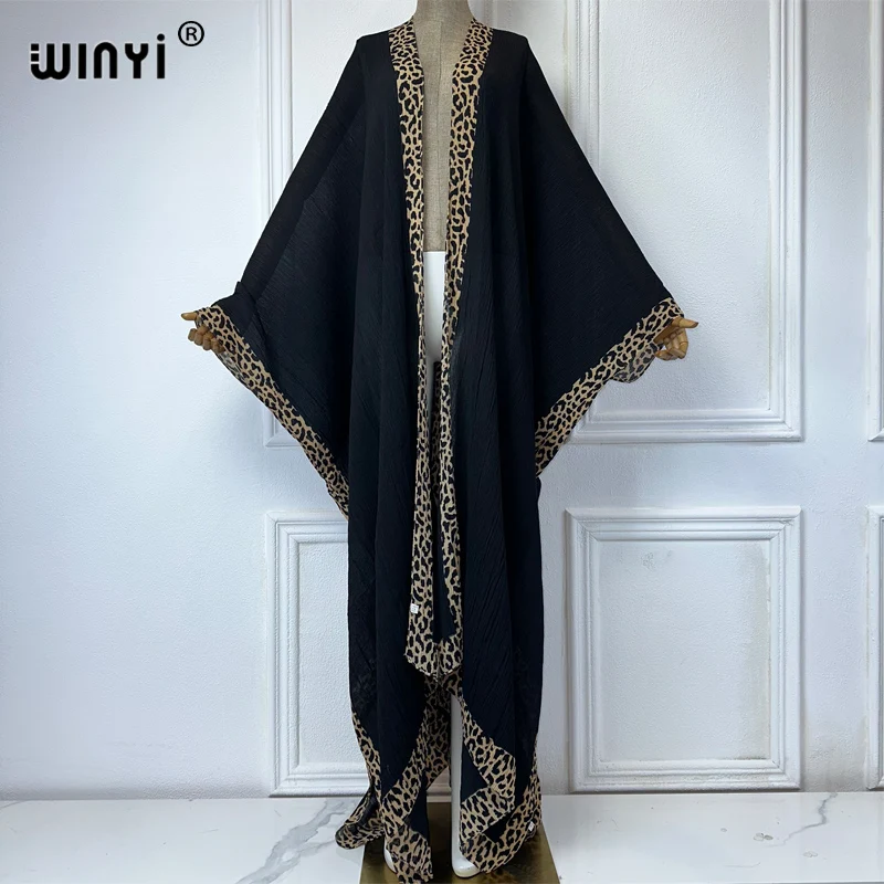 WINYI kimono motif macan tutul musim panas kardigan lipat pakaian pantai pakaian renang penutup gaun liburan mantel mode abaya dubai mewah