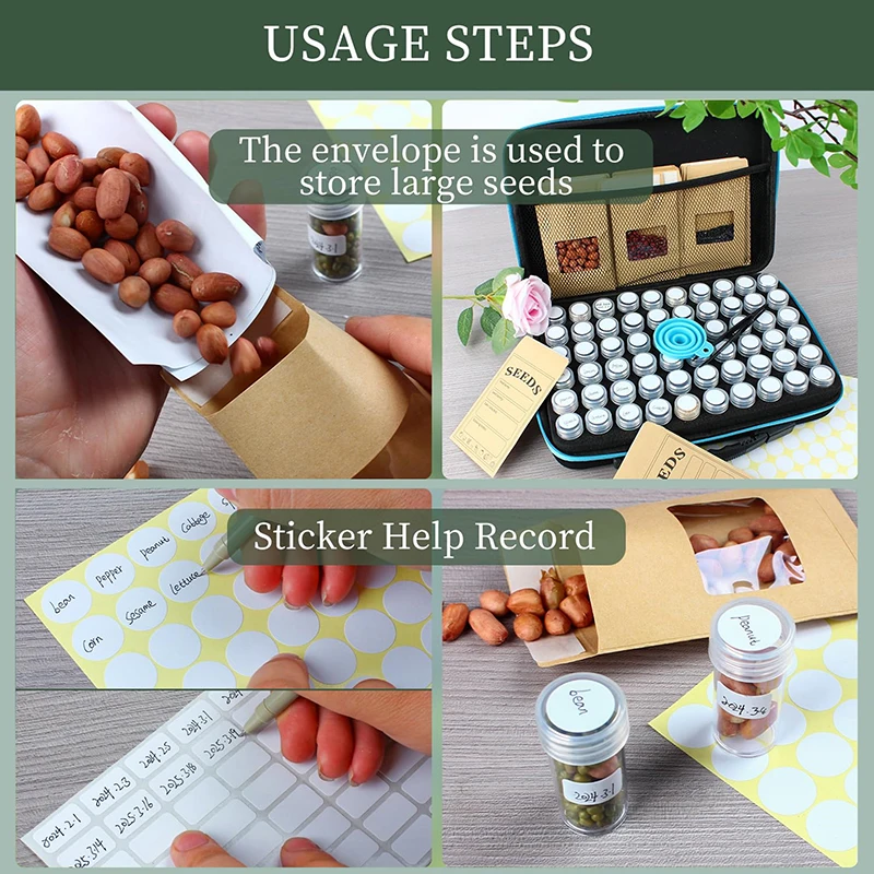 Portable Garden Seed Storage, 120 Slots Organizer with 25 Envelopes, Durable Airtight Seed Conservation Saving Kit.