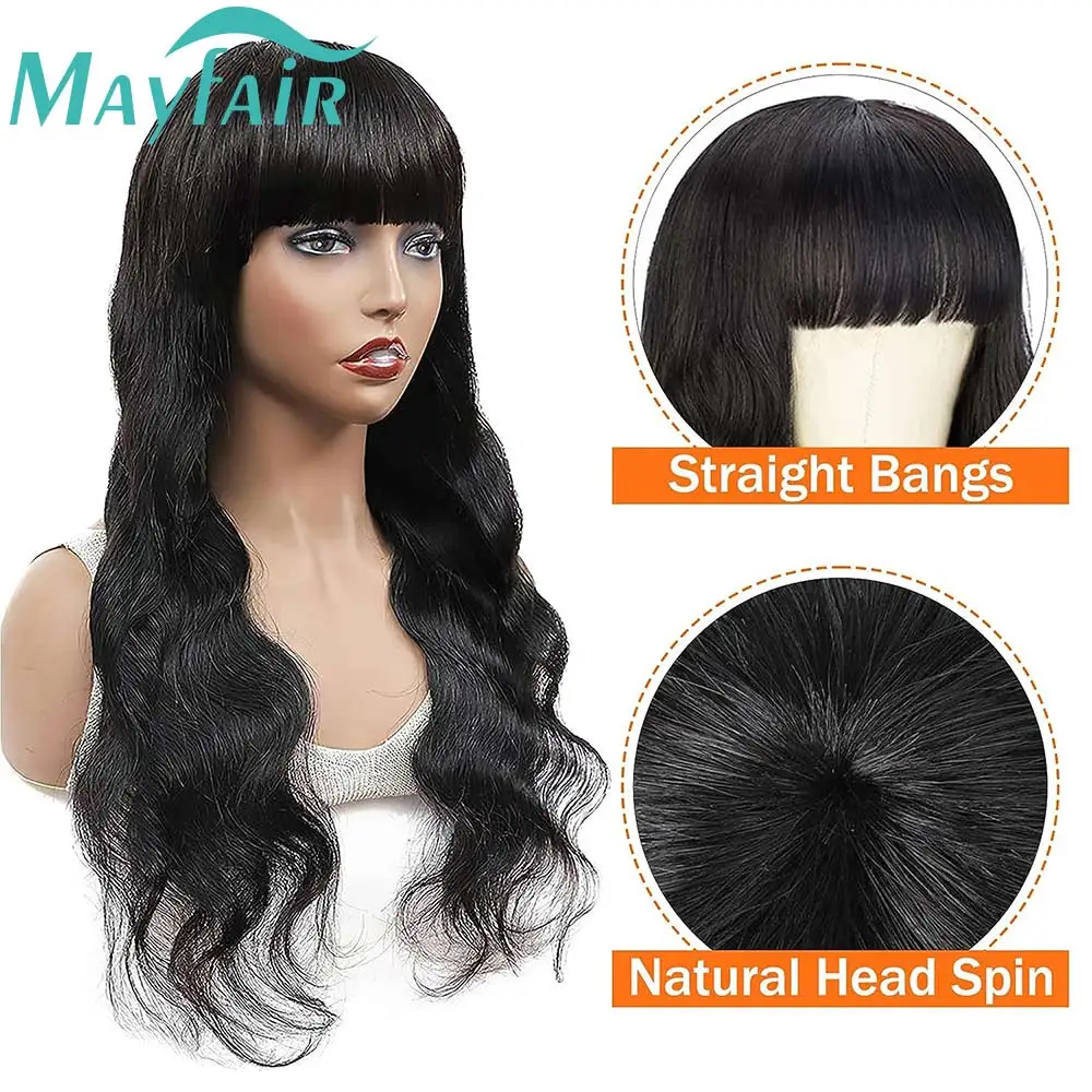 Body Wave Wigs With Bangs Human Hair Wigs For Women Brazilian Hair Wig With Bangs Glueless Machine Made Wigs 180% Density