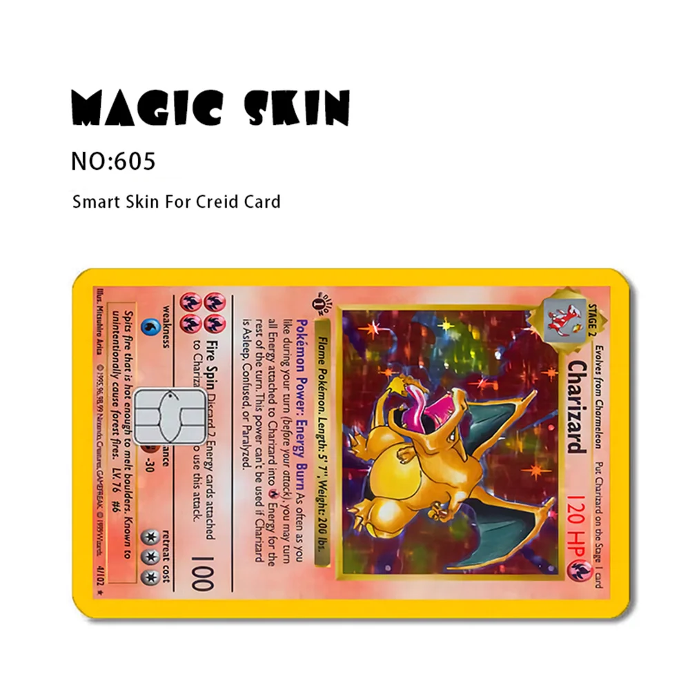 Pokemon Card Decals Credit Card Skin Stereo 2.5D HD Stickers Game Card Decal Card Film Skin Large Small Chip Waterproof Sticker