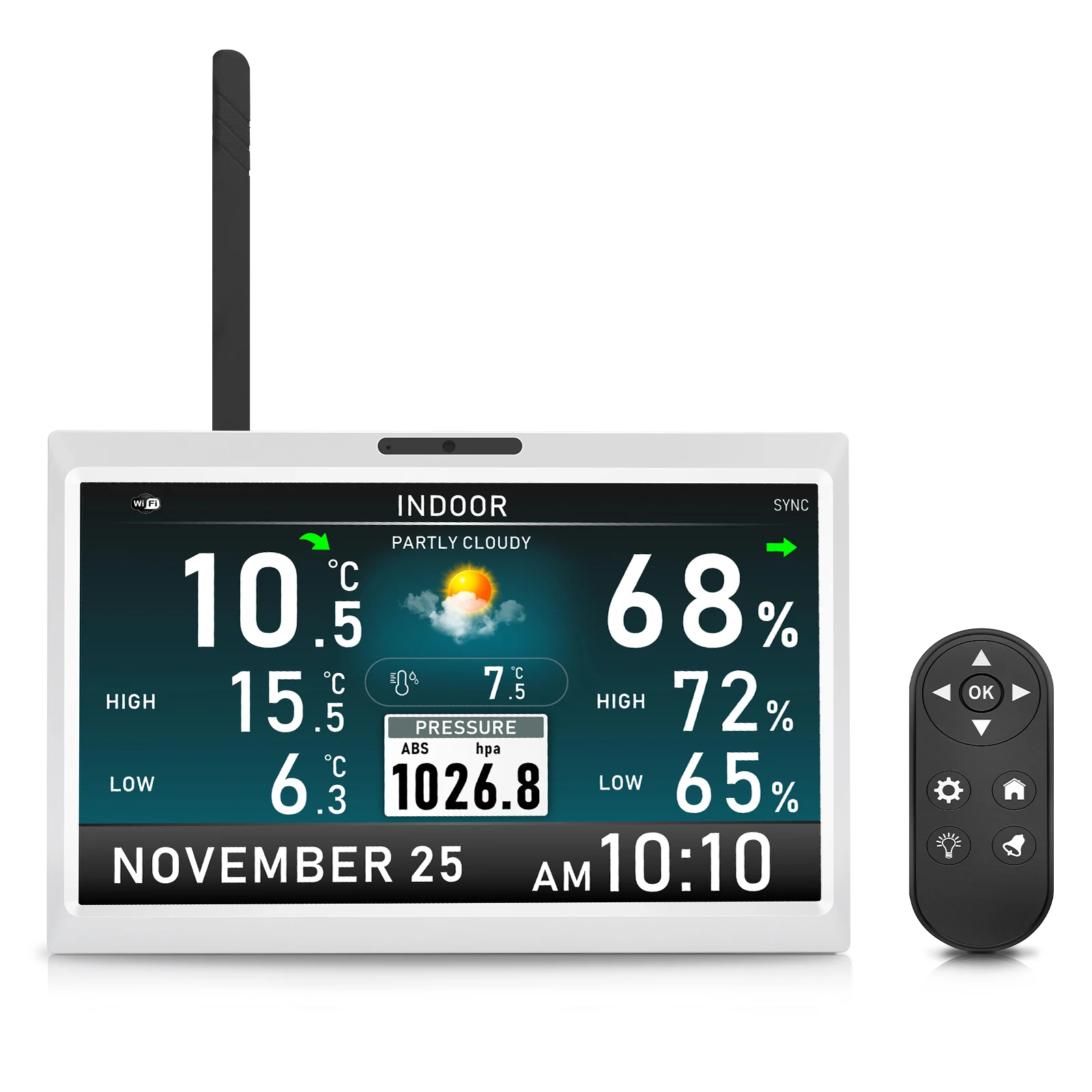 10,1 Zoll HD TFT-Bildschirm Digitales Thermometer Hygrometer 6M Fernbedienung & 160 °   Wetterstation mit Fotoalbum (ohne Außendaten)