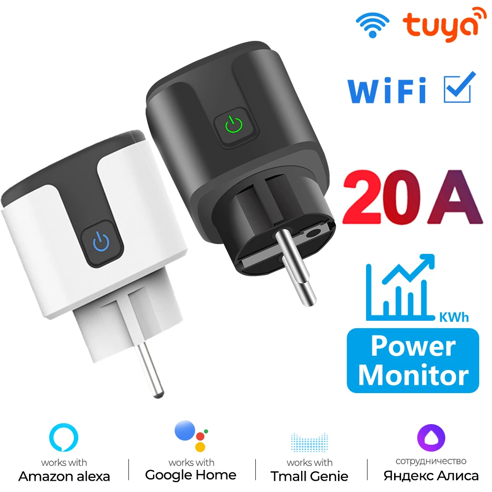 Tuya Smart Socket EU 20A WiFi Smart Plug Voice Control Yandex Alice Alexa Google Home For Tuya Smart Life APP Power Metering