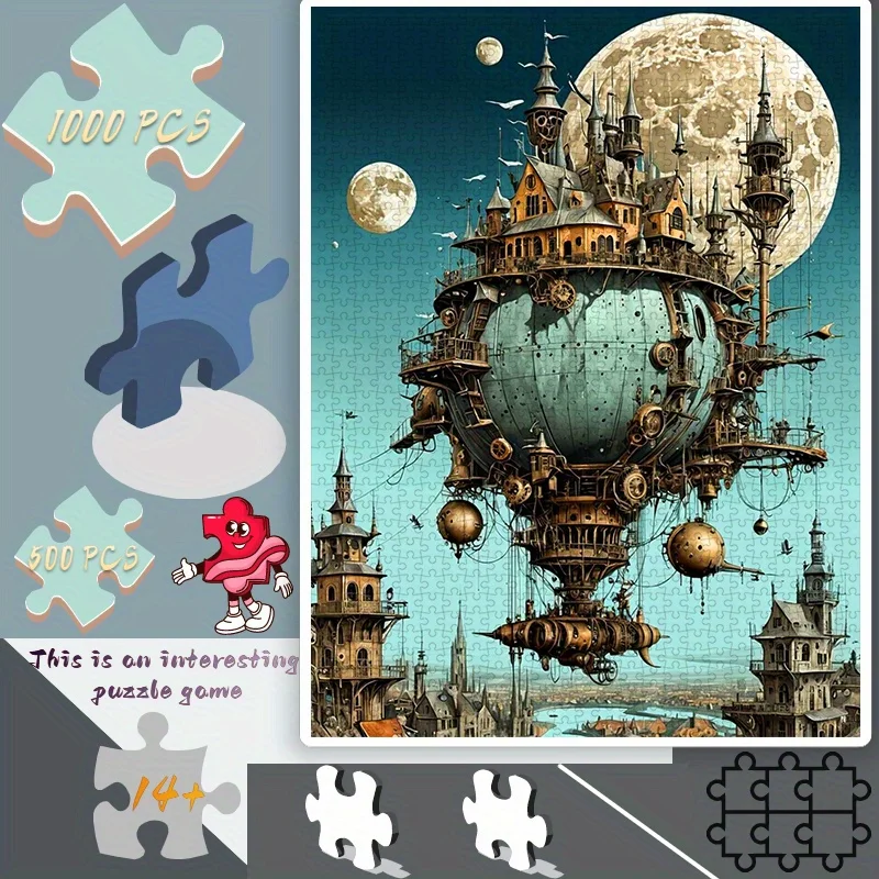 1000/500 قطعة من القلاع والسلطات العائمة Steampunk - ألوان نابضة بالحياة، ورق ممتاز، تحدي متوسط