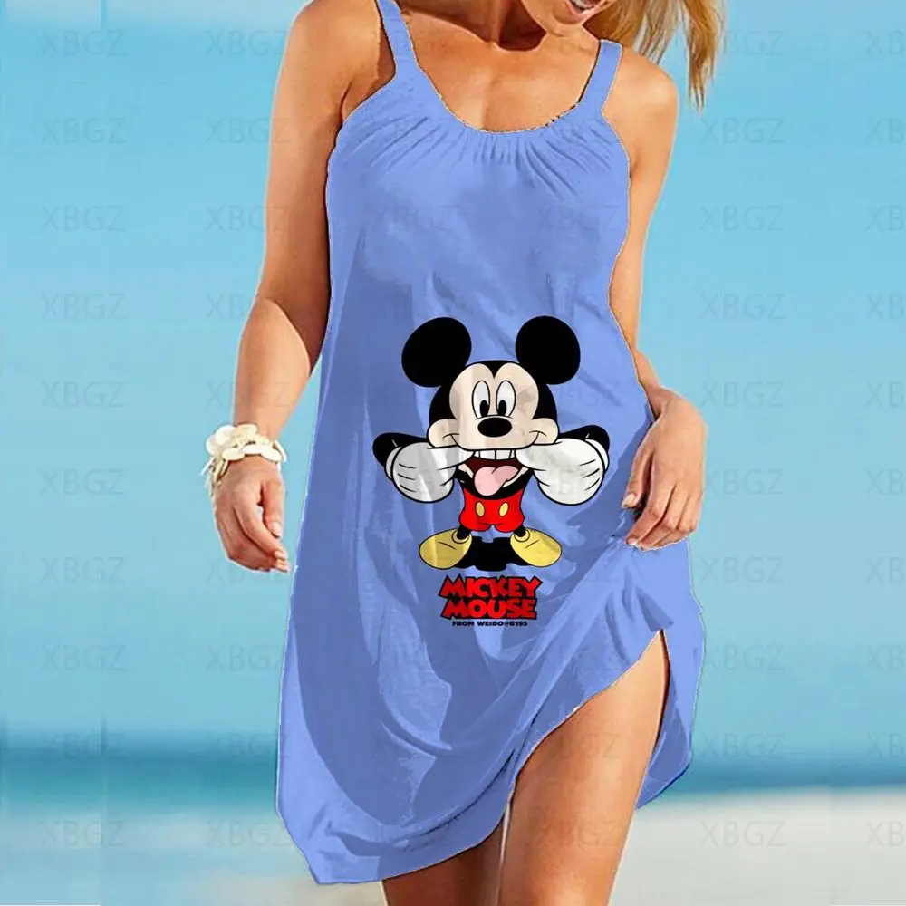 

Robe Beach Dress Sexy Disney Plus Women's Print Summer Dresses Woman 2022 Minnie Mouse Mickey Cartoon Fashion Loose Sleeveless