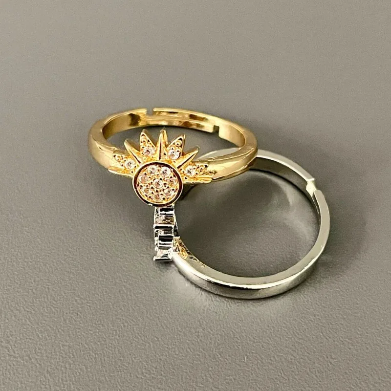 Sun & Moon Symbol Ring Set, Couples Best Friend Matching Rings, Adjustable Open Band, Romantic Gift for Lover, Handcrafted Style