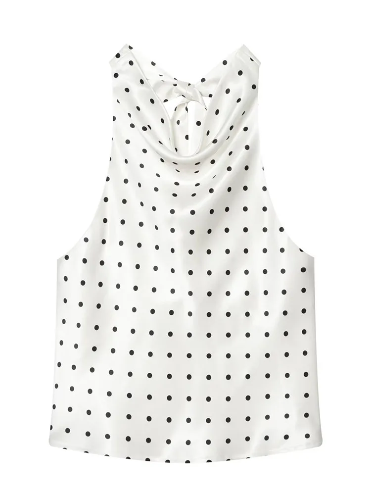 

HH Women Summer Polka Dot Print Halter Neck Top Off Shoulder Chic Dot Patterned Holiday Style Elegant Summer Fashion Outfit