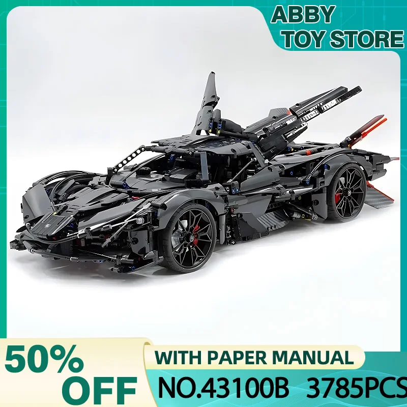 

New MOC 43100B 1:8 Black Technical Super Sports Car Model Buidling Blocks Bricks Educational Puzzle Toys Christmas Gift For Kids