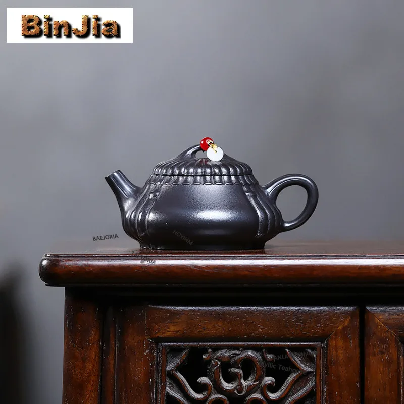 

180ml Retro Yixing Purple Clay Teapots Handmade Bamboo Scoop Pot Raw Ore Xuan Iron Stone Yellow Mud Kettle Zisha Tea Set Gifts