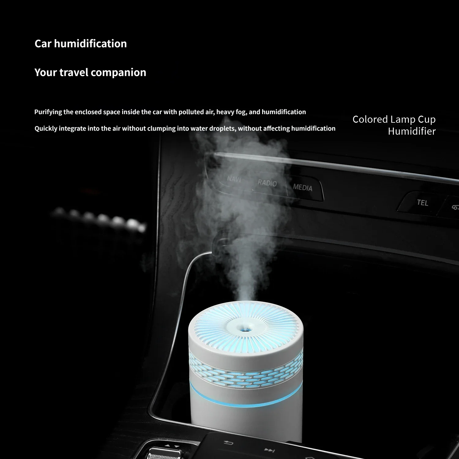 New Colorful Light Cup Humidifier, Small & Portable for Bedroom, with Colorful Ambient Light, Car Moisturizing