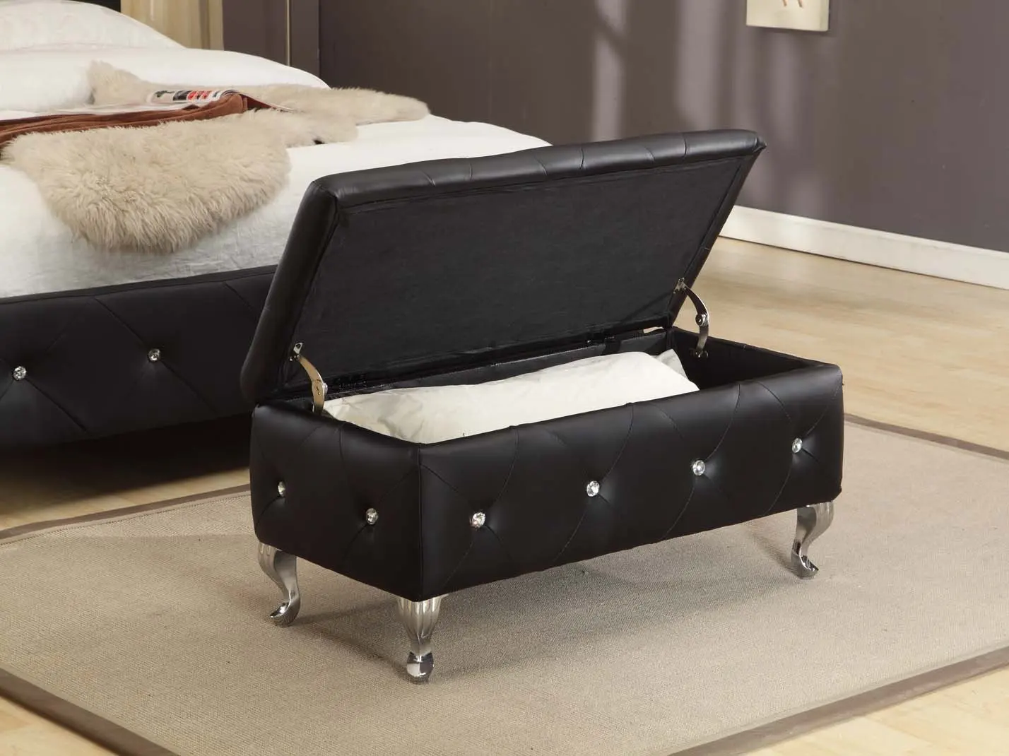 Black Storage Bench with Hidden Compartment & Padded Seat, Entryway Bedroom Hallway, Customized