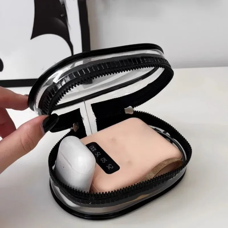 New Square Round Black PVC Transparent Cosmetic Bags Jewelry Organizer Portable Data Cable Earphone Coin Charger Storage Pouches