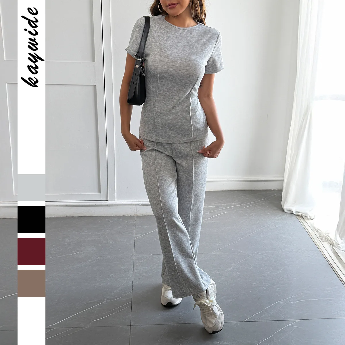 

Летний повседневный комплект из двух предметов: футболка с коротким рукавом и брюки с высокой талией. Женская мода. Независимая трансграничная коллекция.