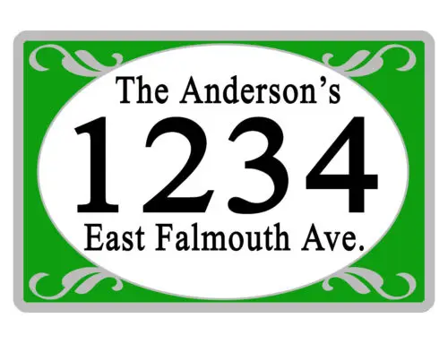 Personalized ADDRESS Sign YOUR NAME Weather Proof Aluminum SIGN FULL COLOR Green