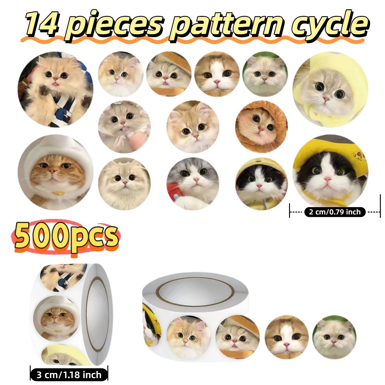 500Pcs Waterproof Kawaii Cat Stickers 14 Patterns Aesthetic Animal Decals Easy Peel for Scrapbook Journal Laptop DIY Craft