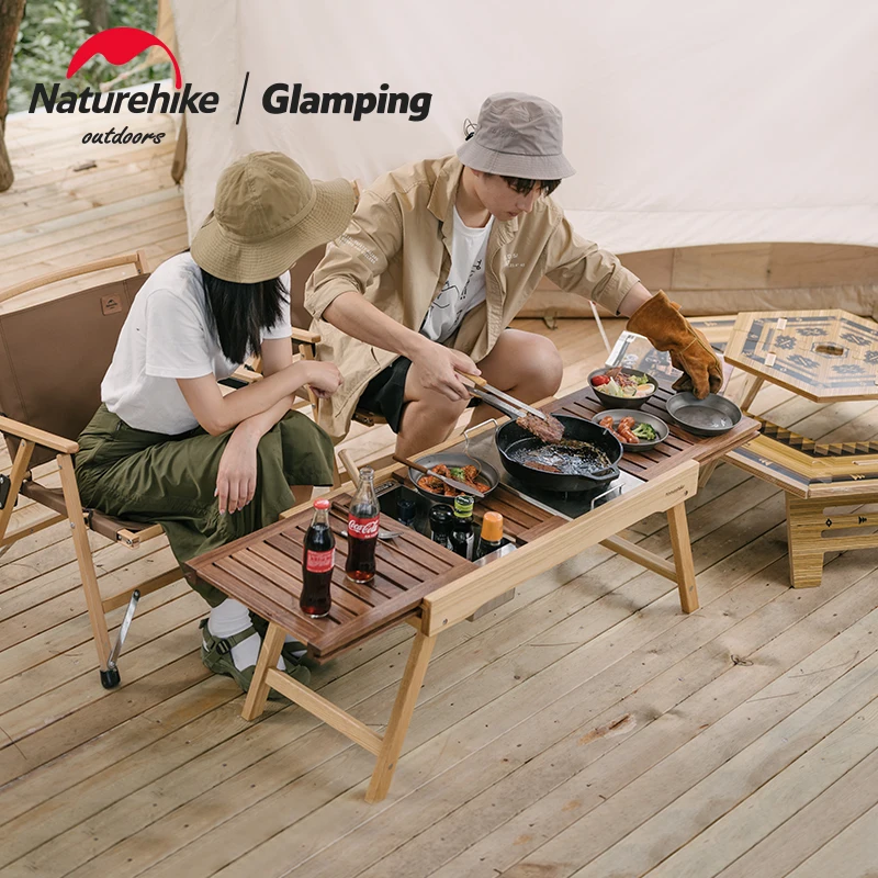 Naturehike Solid Wood Table Portable Folding Slide Rail Table Multiple Combination Table Outdoor Camping Picnic Equipment