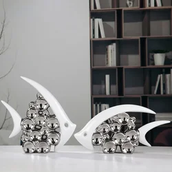 Silver Plated Bouble Couple Kiss Fish Vase Modern Europe Ceramic Furnishing Articles Office Home Livingroom Ornament Decoration