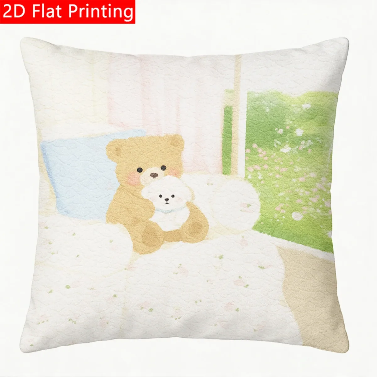 2D Flat - 1pc 2D Flat Throw Pillow Cover with Kawaii Bear Cuddling Puppy Pastel Room Art Print Polyester Soft, Smooth And Skin Friendly Cushion Cover Without Pillow Core Perfect for Living Room, Sofa And Car Decor A Wonderful Housewarming Gift