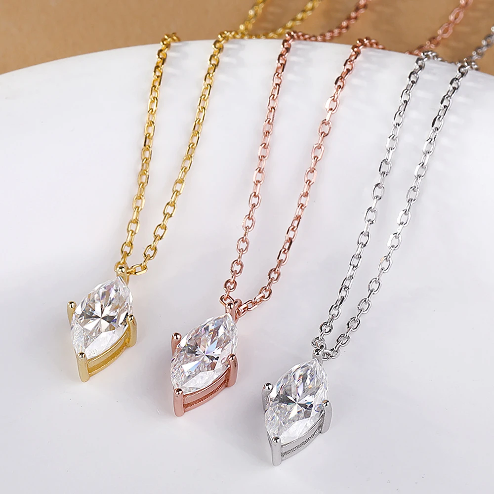 1CT 2CT Pendant Moissanite Necklace for Women Marquise Cut D VVS1 Diamond 925 Sterling Silver Wedding Jewelry Gift GRA Certified