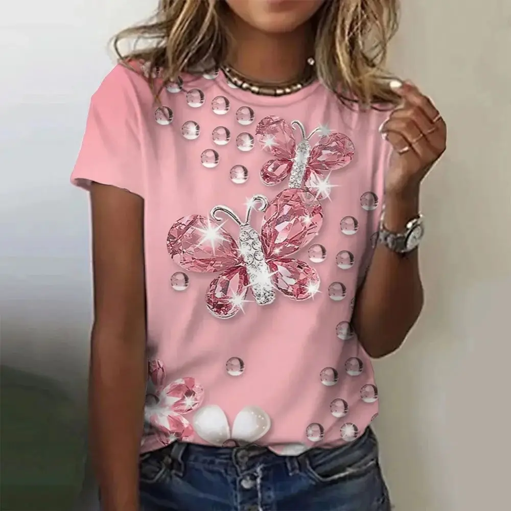 

Women's T-Shirts 2024 Summer Fashion 3d Butterfly Print Short Sleeve Top Female Clothing O Neck Oversized Tees Harajuku T Shirts