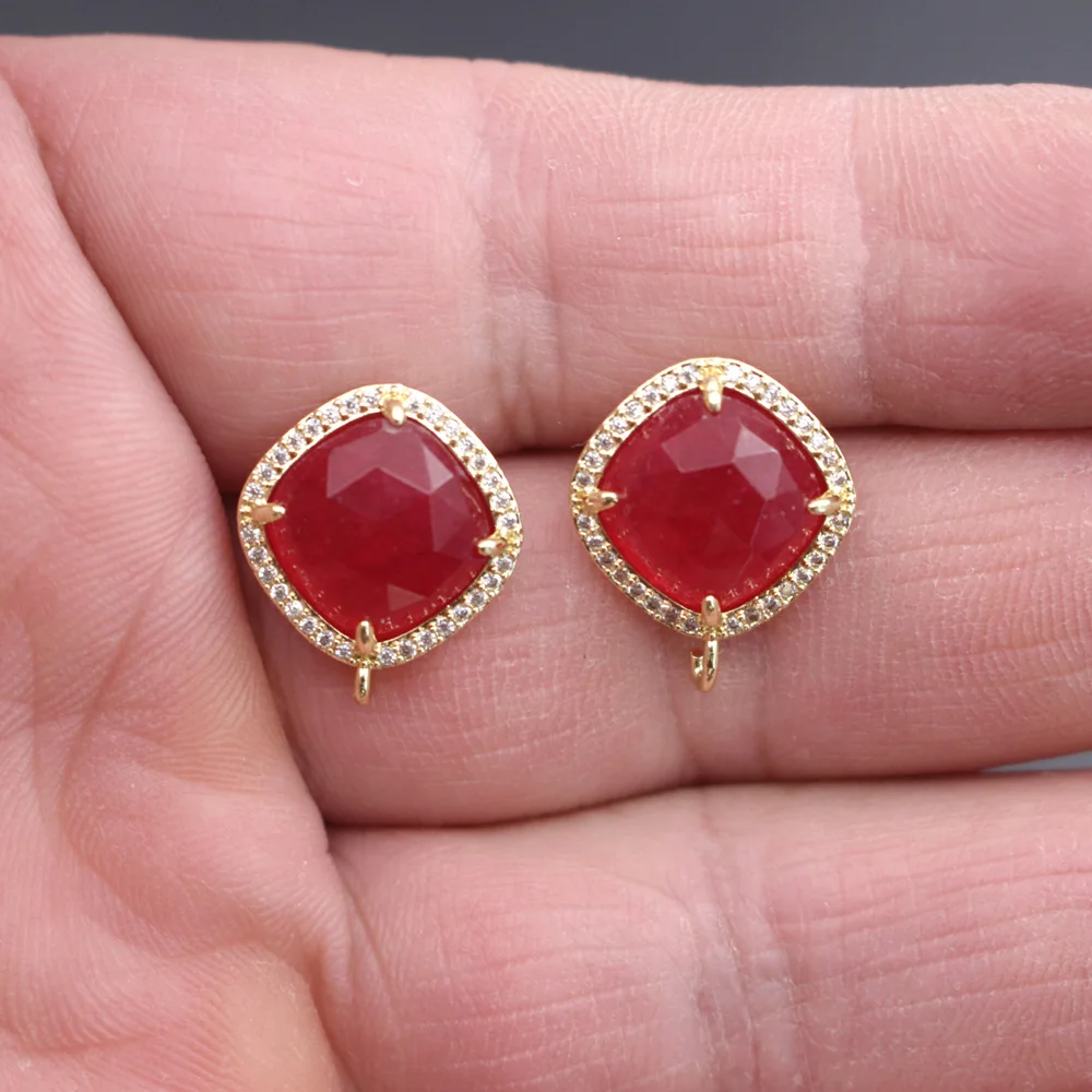 6pair CZ Colors Blue Amazonite Labradorite Stone Earrings Loop Connector DIY for Women Office Lady Hanging on Dangle Earrings