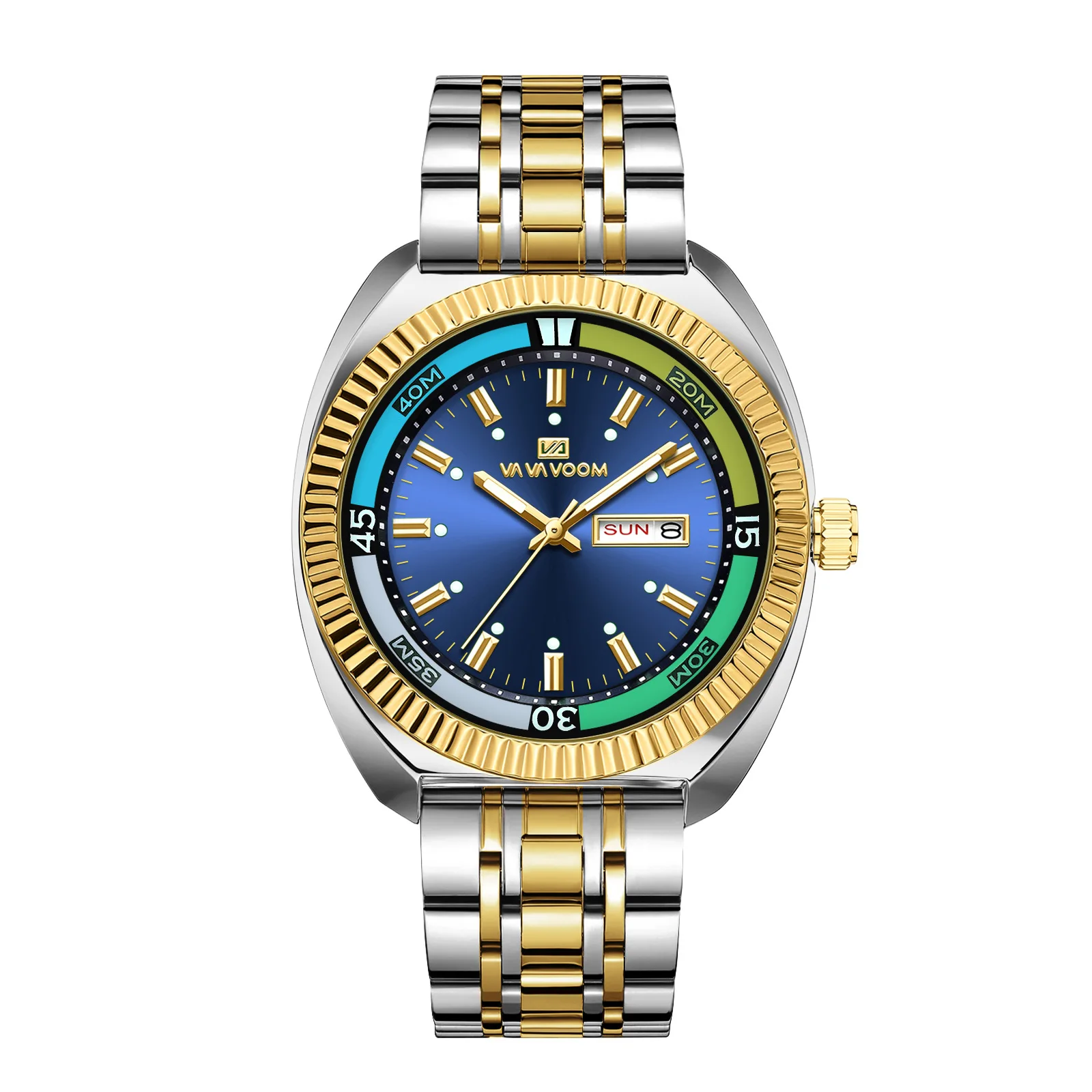 New Male Fashion Quartz Clock Watches Gear Ring Steel Strip Watch For Men Doubles Calendar Night Light Large Dial Waterproof