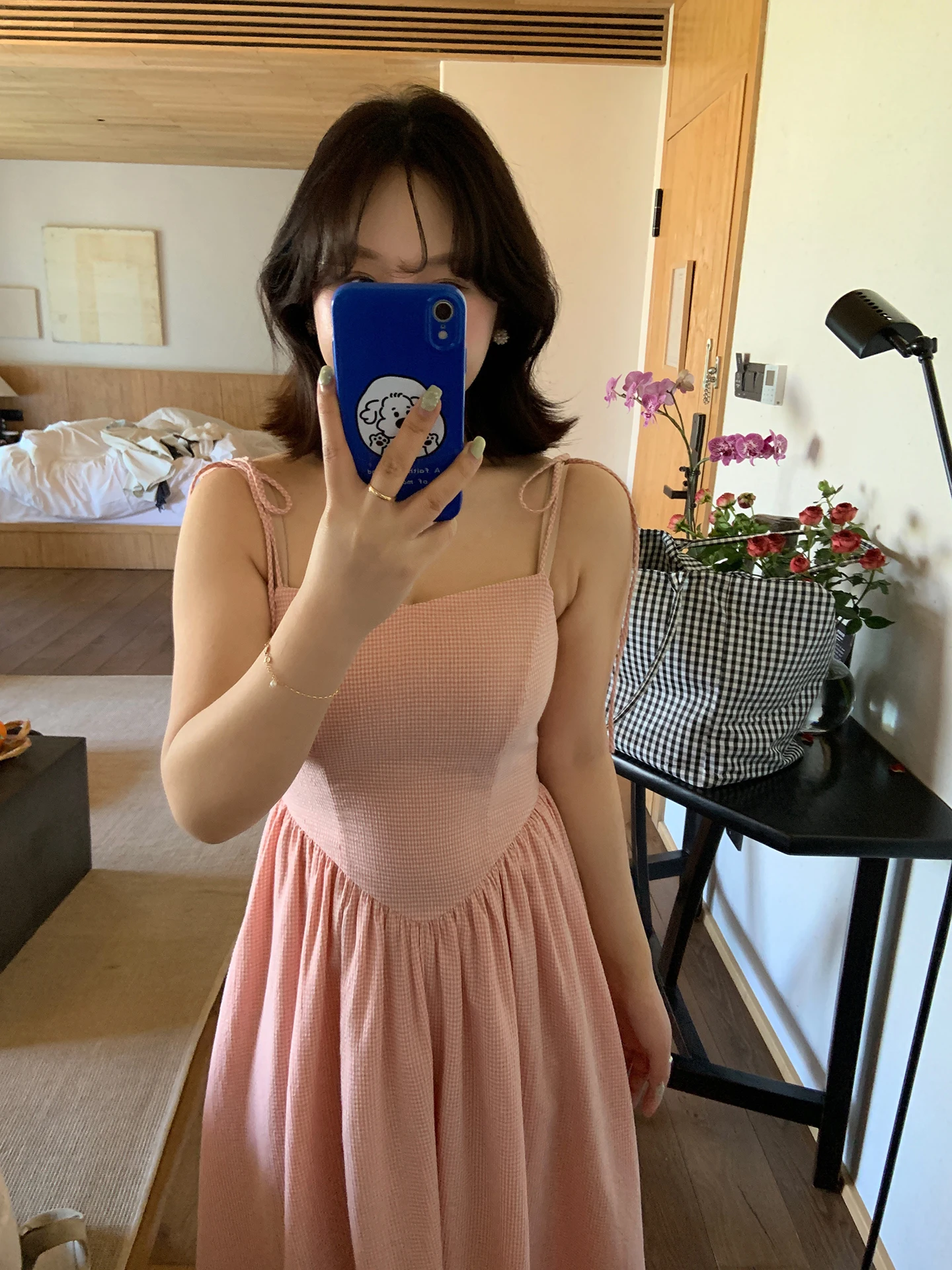 

Korean Style Sweet Heart Girl Pink Strapless Dress Women's Summer White Open Cardigan Loose Fit High Waist V-Neck A-Line Dress