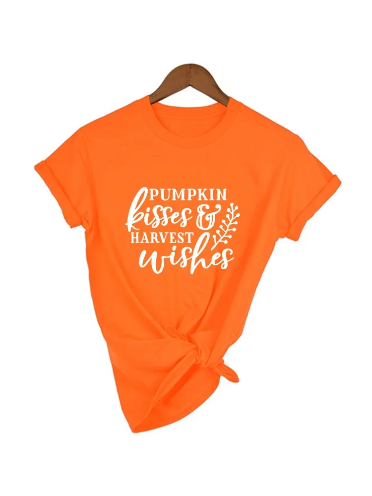 Women T Shirt Halloween Pumpkin Kisses Harvest Wishes  Tees Harajuku Aesthetic Tumblr  Ropa De Mujer Clothes Quotes Fashion