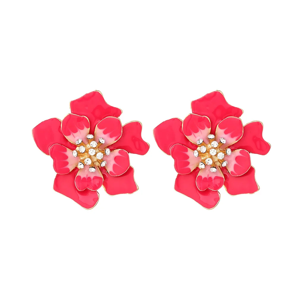 2024 Spring Sweet Romantic Fashion Women\'s Earrings Alloy Flower Metal Earrings Colored Resin Stud Earrings