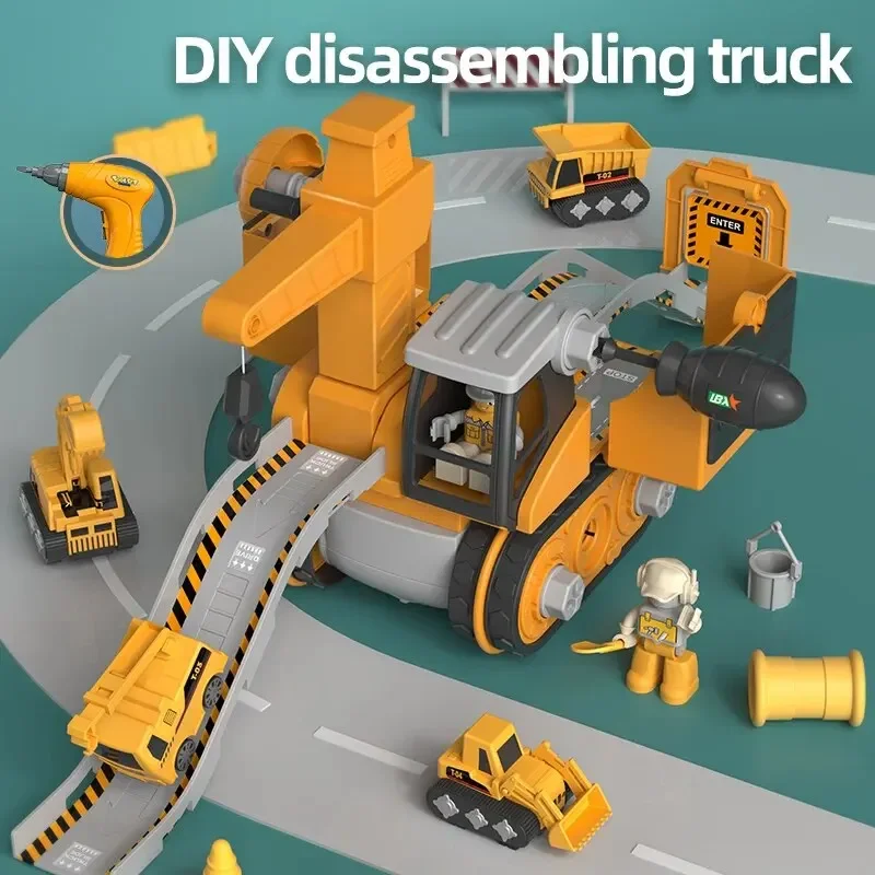 Take Apart Toy Construction Trucks with Electric Drill.Construction Toy Set. DIY Assembly Stem Toys Trucks for Boys Girls Gift