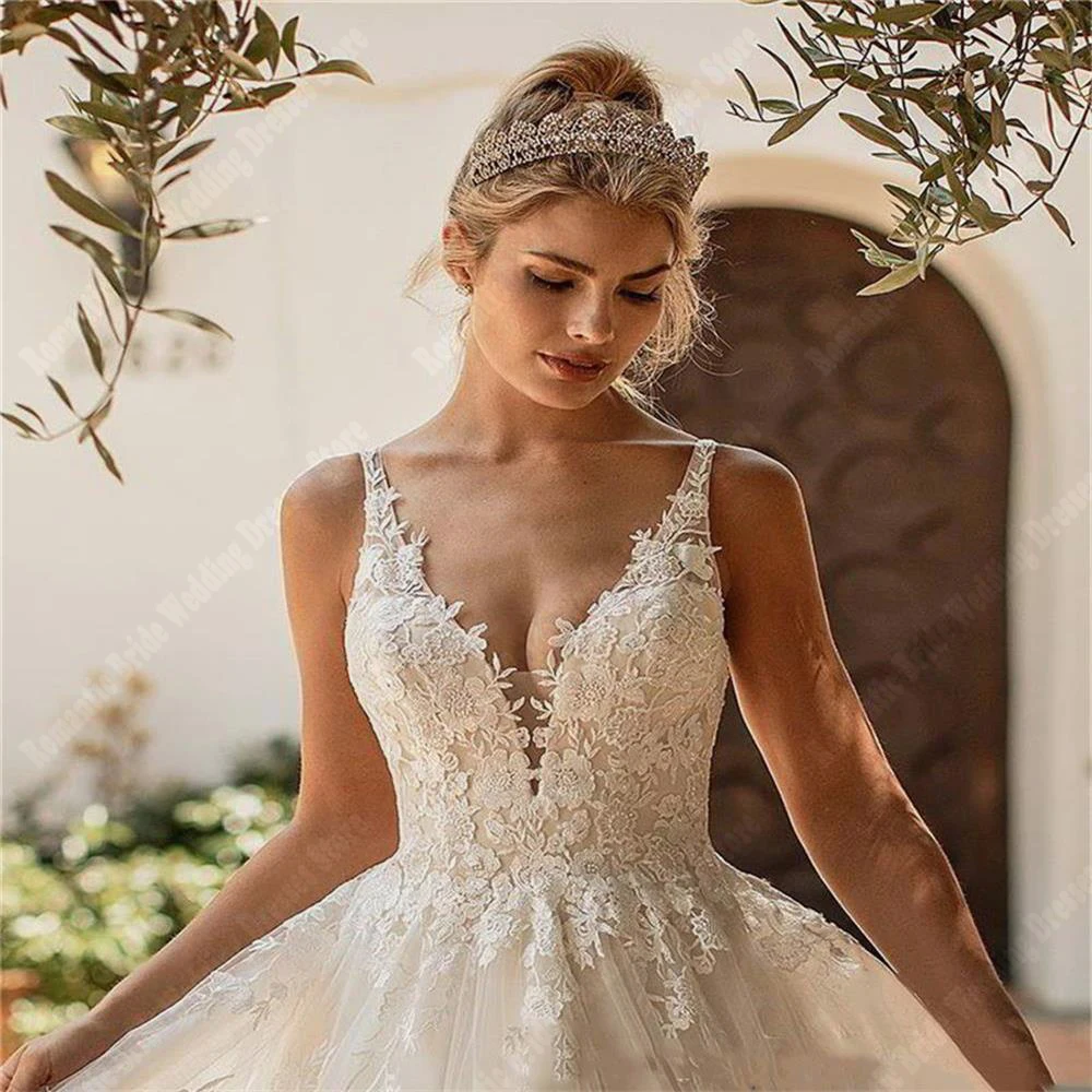 Vestidos De novia elegantes con cuello en V profundo para mujer, túnicas De tul transparente esponjosas, Vestidos De princesa populares De línea A, nuevo listado