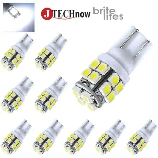 Jacco 10X T10 20-SMD LED bulb Ultra Bright White Interior Light 194 168 2825 W5W