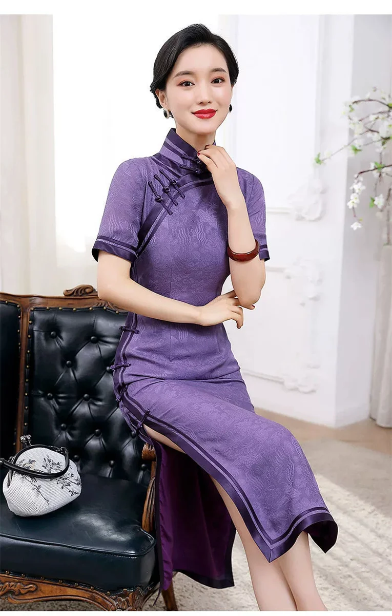 

Wisteria Noble Limited Edition Simulated Silk Flower Luo Elegant Retro Chinese Style Qipao Improved Edition Dress for Women