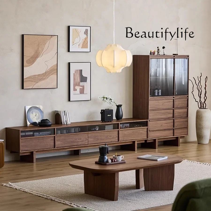 

X Medieval Black Walnut All-solid Wood TV Cabinet Simple Living Room Cherry Wood Floor Locker