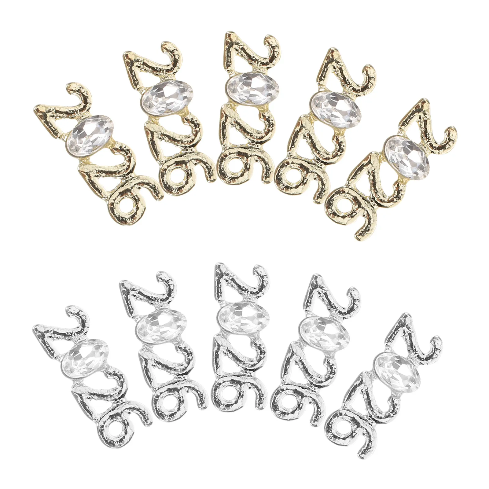 

60 шт. 2026 Уникальные металлические украшения для ногтей в виде цифр, плоские, серебристые, золотистые, со стразами, для маникюра, аксессуары для декора ногтей