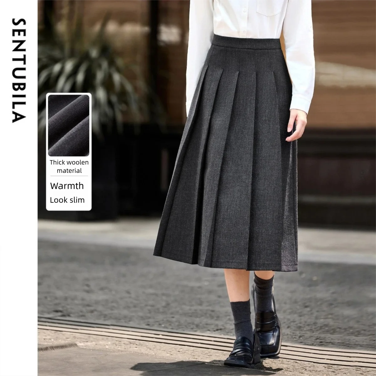 

Женская темно-серая юбка трапециевидной формы, осень 2022, офисная элегантная эластичная удобная утягивающая плиссированная юбка, легкая посадка 153QB3442