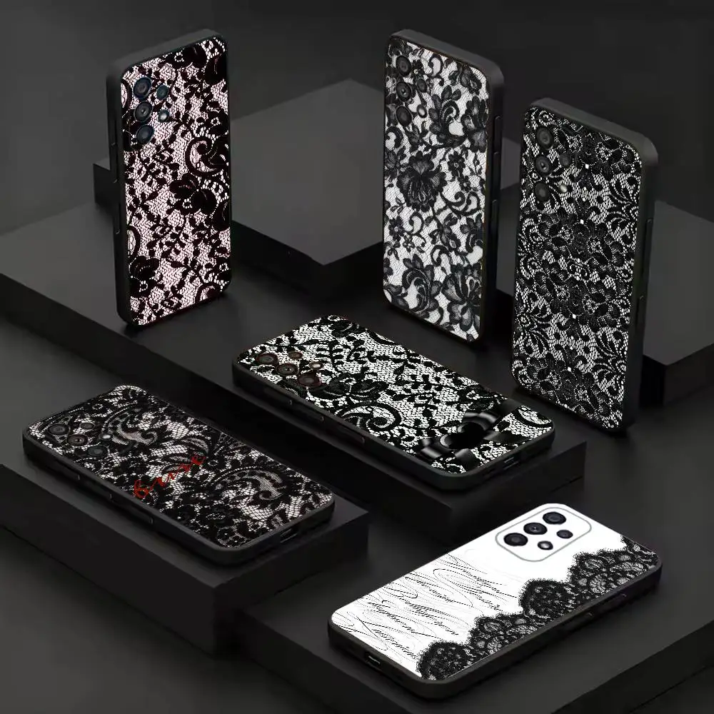 Hollow Lace Black Soft Protective Case For Samsung Galaxy S26 S25 S24 S23 S22 30 21 10 9 Ultra Plus Lite FE