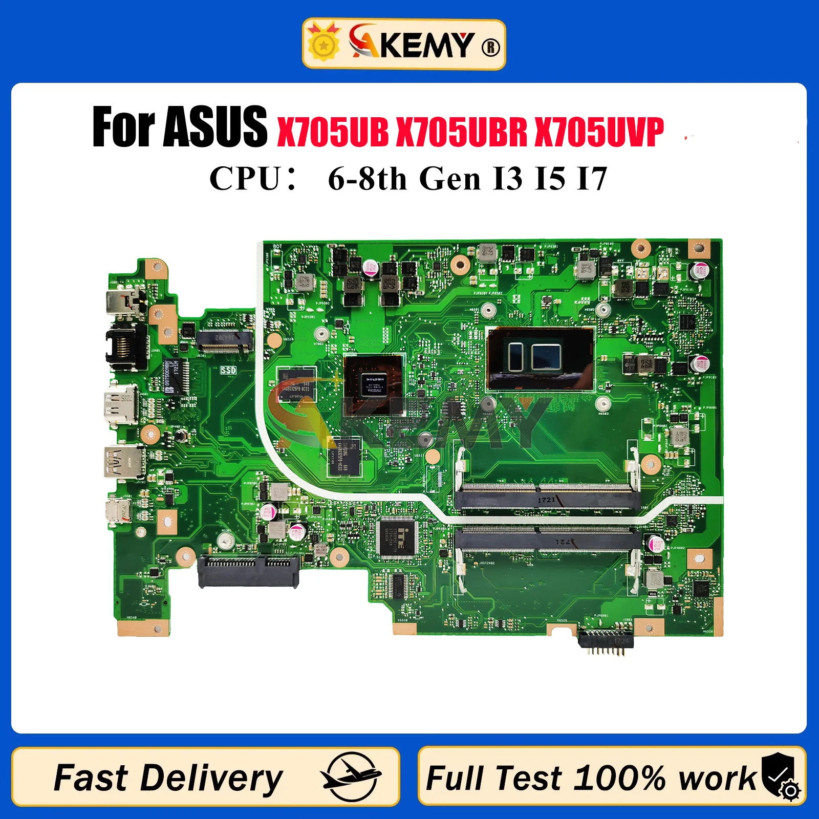 

X705UB Laptop Motherboard For ASUS VivoBook X705U F705U X705UV X705UF X705UNR X705UBR X705UVP X705UBP Mainboard W/ I3 I5 I7 CPU