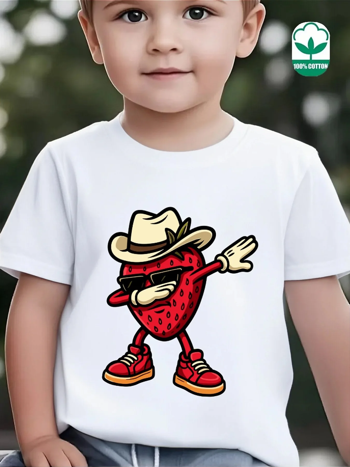 Lovely Cool Sunglasses Strawberry Character Graphic Family Matching T Shirts Boys Girls Parent Child Daily Wear Cotton Tops