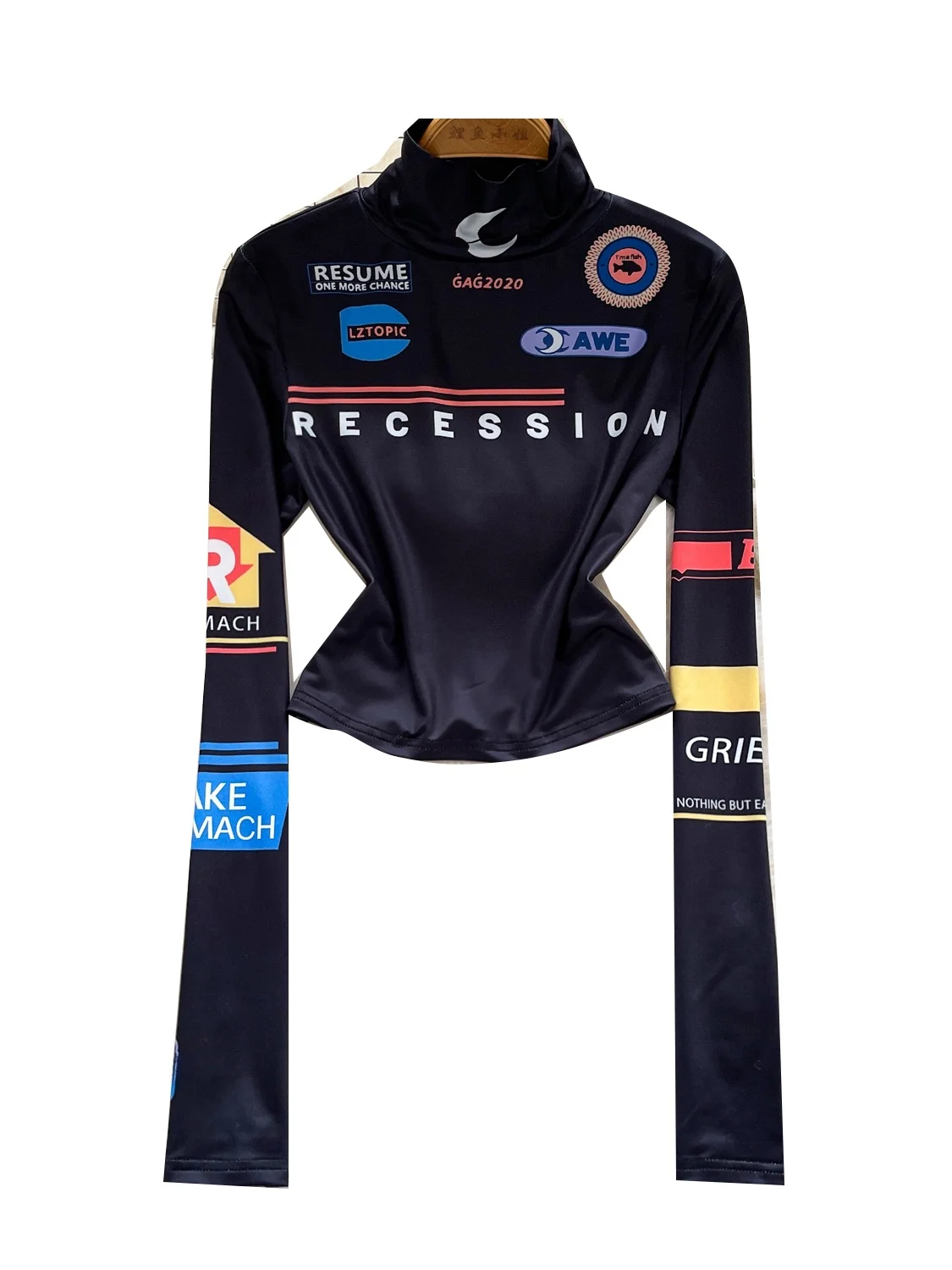 تي شيرت نسائي بقصة ضيقة وياقة عالية طويلة Sve تي شيرت نسائي مطبوع عليه قاعدة ort Sle irt للخريف وفقدان الوزن متعدد الاستخدامات... #5