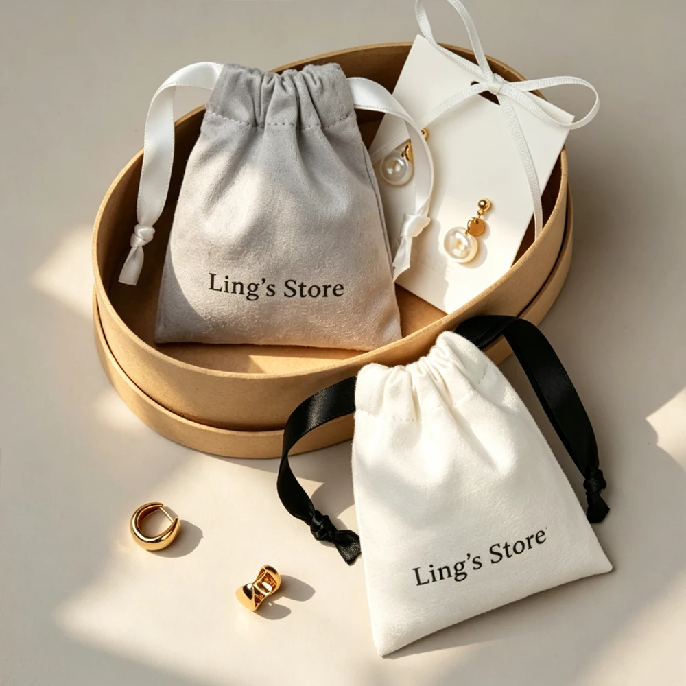 100Pcs Wholesale Customized Flannel Jewelry Drawstring Bag Earrings Rings Bracelet Necklace Cosmetic Wedding Favors Candy Pouch view 3