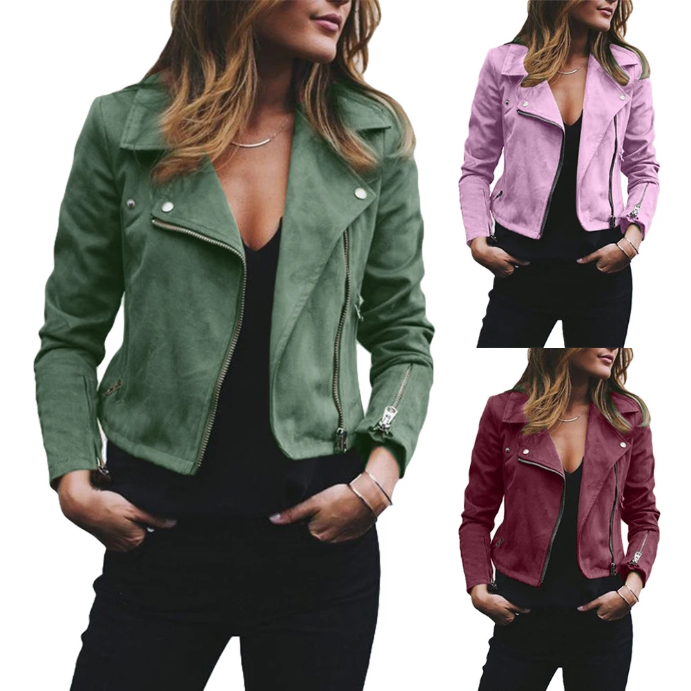 

Winter New Jacket Womens Leather Jacket Ladies Lapel Motor Jacket Coat Zip Biker Short Punk Cropped Top