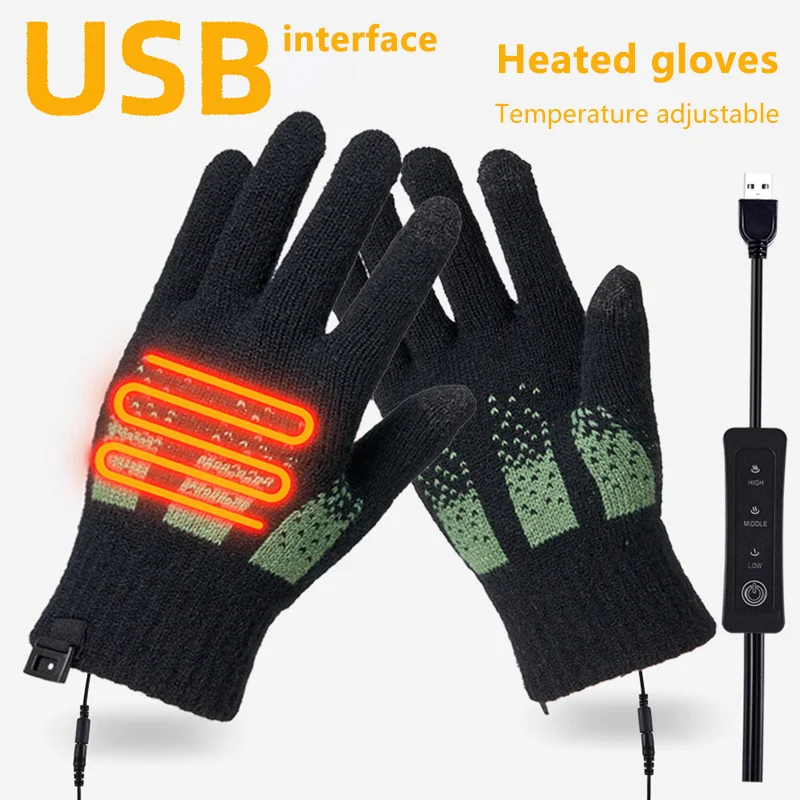 

Electric Heated Gloves Winter Warm Gloves USB Touch Screen Gloves Motorcycle Snowboard Cycling Hand Warmer for Driving Skiing