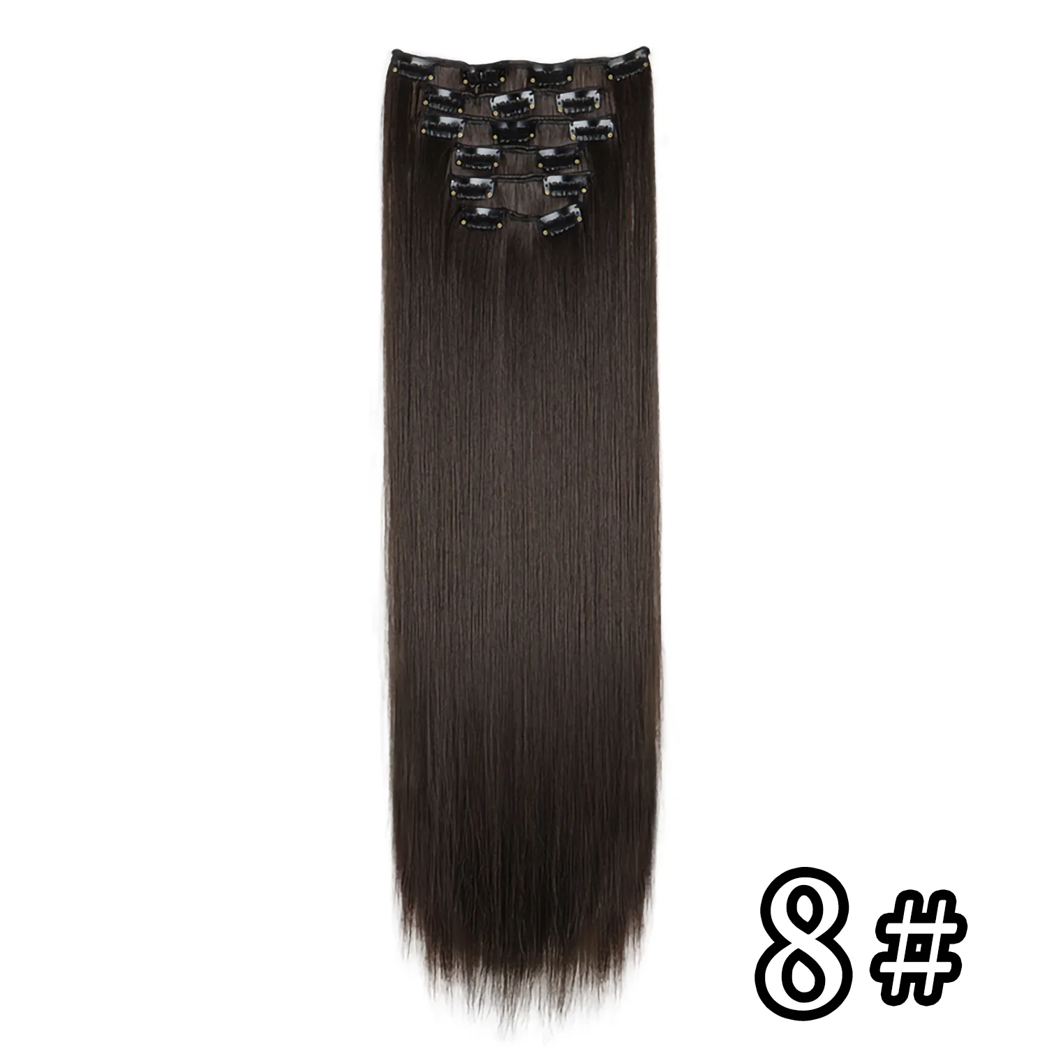 24 Zoll 16 Clips in Haarverlängerungen Lange glatte Frisur Synthetische blonde schwarze Haarteile Hitzebeständiges Kunsthaar Täglicher Gebrauch – Detail 30
